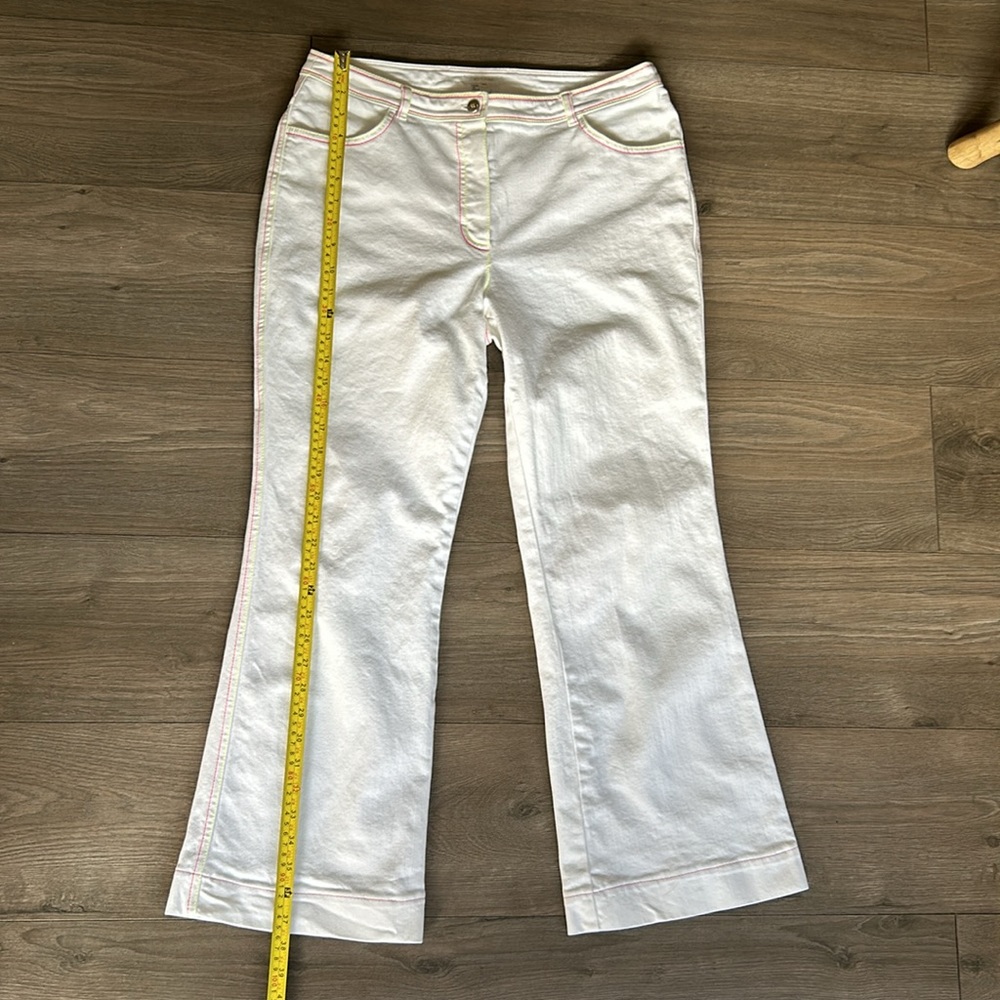 ESCADA gold label white bell denim. Neon embroidered detail. EUC - Picture 5 of 9